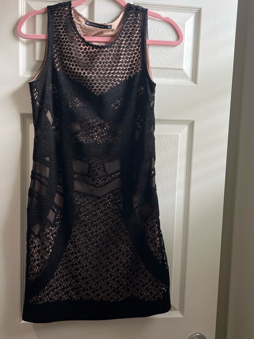 Zara Black Lace Overlay Mini Dress with Nude Lining